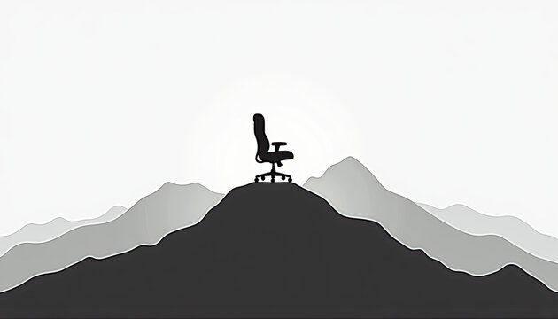 Minimalist Office Chair Silhouette on Mountain Top for Corporate Retreat Materials and Leadership Workshops