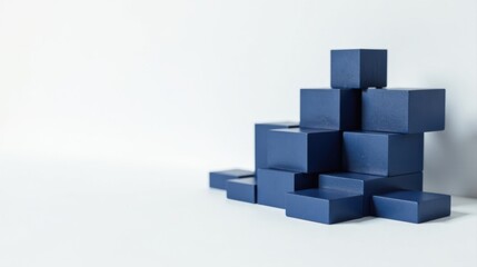 Obraz premium Abstract composition of navy blue blocks arranged in an irregular stack against a white background