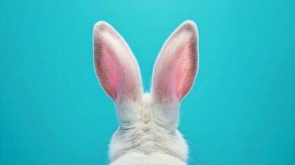 Fototapeta premium Cute Rabbit Ears Back Pose on Color Background