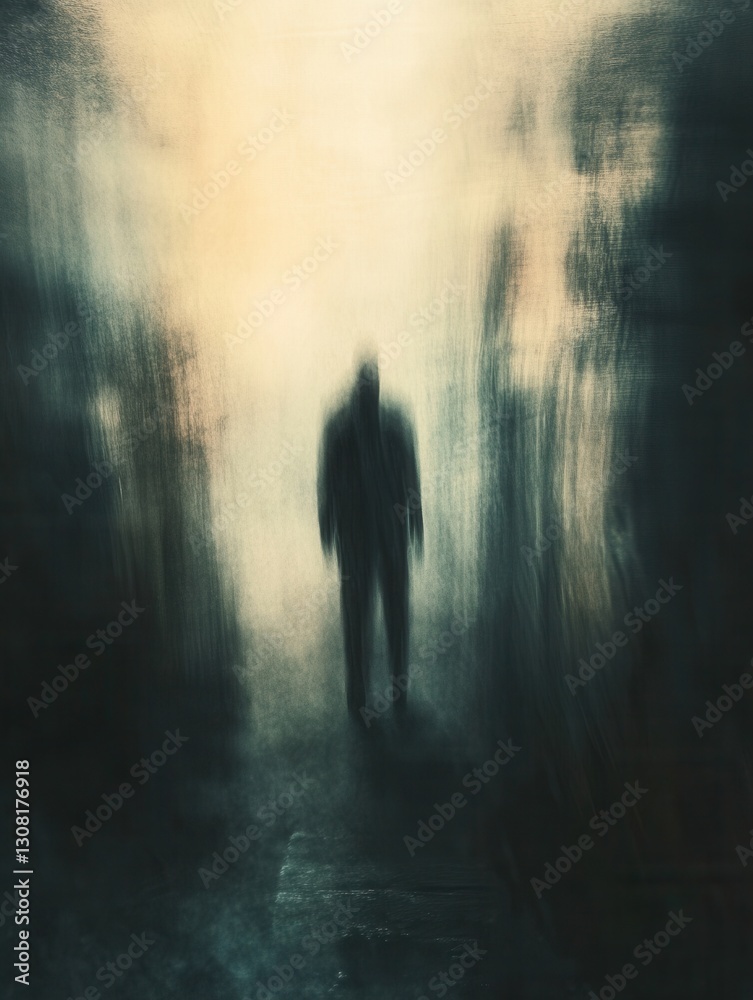 Poster Mysterious silhouette emerges from dark shadows in an abstract background filled with fear and unease Generative AI
