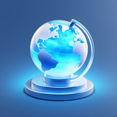 Digital technology 3D blue and white transparent glass globe icon ICON