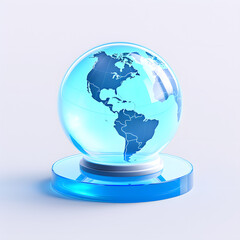 Digital technology 3D blue and white transparent glass globe icon ICON