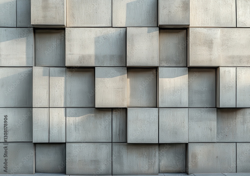 Poster modern architectural design featuring textured concrete wall with geometric pattern of rectangular b