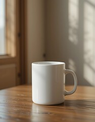 Ceramic Mug on Wooden Table Mockup