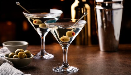 chilled vodka martini with bleu cheese stuffed olives