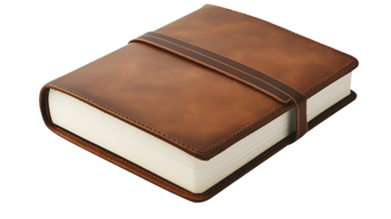 Traveler's notebook with brown leather cover and transparent background png for digital projects, scrapbooking, and personal organizers.
