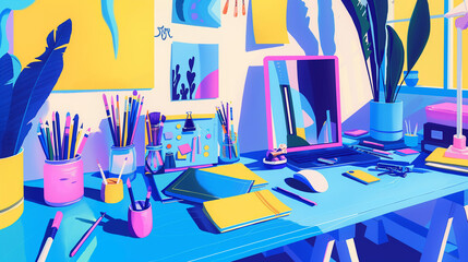 Creative Workspace Illustration - クリエイティブなワークスペースイラスト