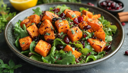Roasted Sweet Potato Salad, Fresh Greens