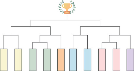 優勝トロフィーのイラストの付いたシンプルな10人のトーナメント表の素材