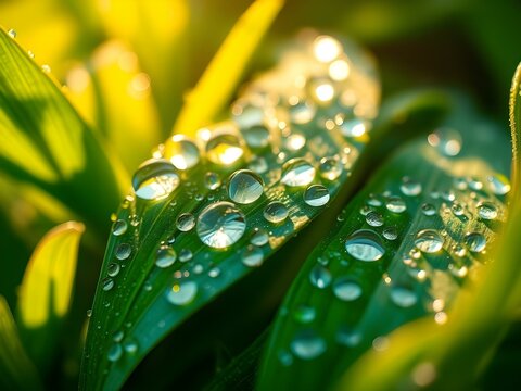 water drops on a green leaf - Powered by Adobe