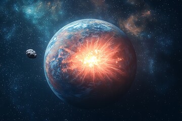 Obraz premium Asteroid Impacting Earth in Space