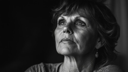 Fototapeta premium Thoughtful elderly woman gazing out of a window, reflecting on life in a softly lit room