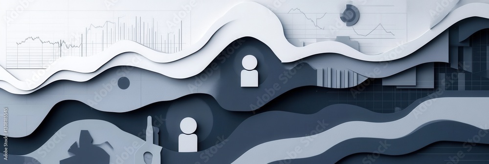 Aufkleber sophisticated layered paper art background illustrating political analysis with charts and interconn