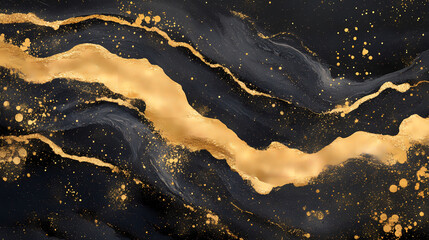 Elegant black and gold abstract background with sparkling texture, luxury design. Luminous - River. Illustration