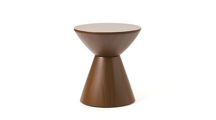 A brown table with a round top