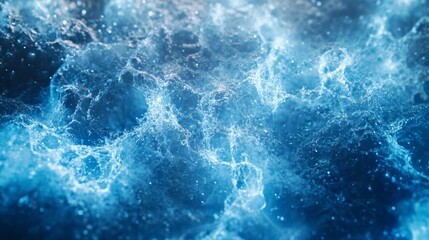 Fototapeta premium Floating water molecules glowing in a vibrant fluid medium underwater visual art luminous environment macro view molecular dance