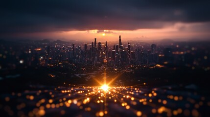 Futuristic Cityscape Sunset   Digital Dawn  Smart City  Innovation  Technology