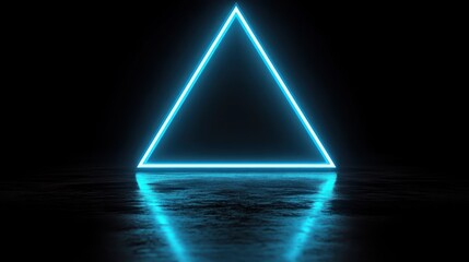 Neon Blue Triangle on Deep Black Background with Reflection