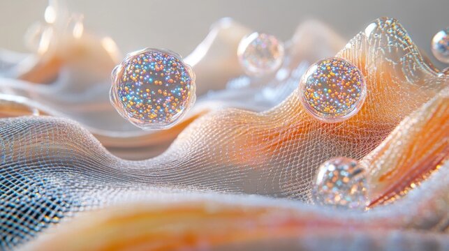 Exploring the intricate depiction of collagen bubbles filled with lum in a scientific environment a close-up view on cellular structures