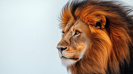 A regal lion bares its soul through an intricately patterned mane of brown, black, and hints of orange. Its majestic presence radiates power and grace in this intimate portrait