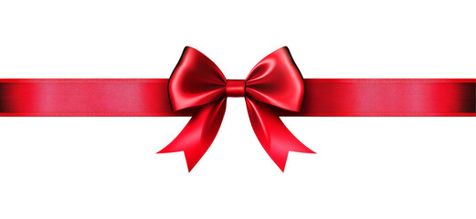 Red Ribbon Bow on White Background for Decoration.
