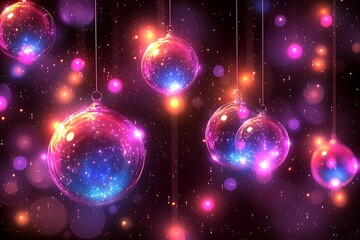 Glowing Ornaments Hanging Dark Background