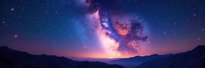 Naklejka premium Breathtaking galaxy panorama, starry night sky , cosmos, astrophotography