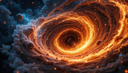 Cosmic Fire Vortex, Nebula Space Art - AI art