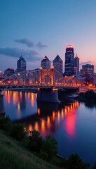 Fototapeta premium Cincinnati skyline, Roebling Bridge spanning Ohio River, roebling, suspension bridge