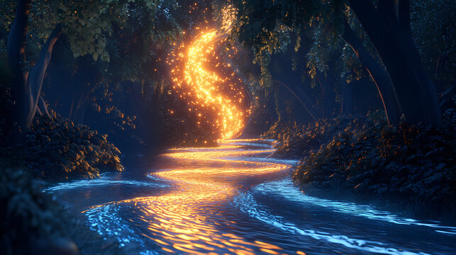 Abstract 3d luminous swirls add depth and intrigue. Luminous - River. Illustration