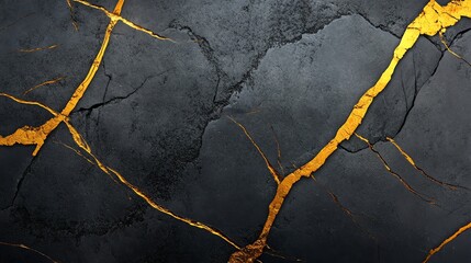 Obraz premium Elegant gold foil lines on deep black marble, luxury modern abstract design