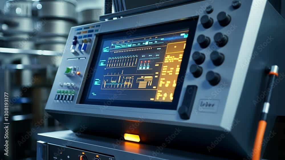 Poster high tech laboratory equipment with a digital display showcases complex data analysis in a scientifi