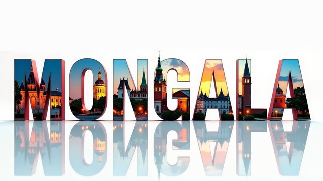 Mongala letters City, Word illustration, travel and tourism in Democratic republic of the congo Attraction Wall Gift Decoration