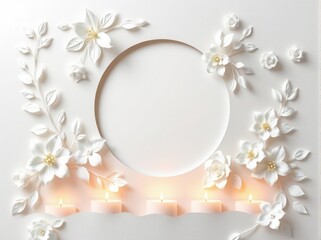 Elegant white floral funeral frames with candles, perfect for memorial invitations and sympathy cards