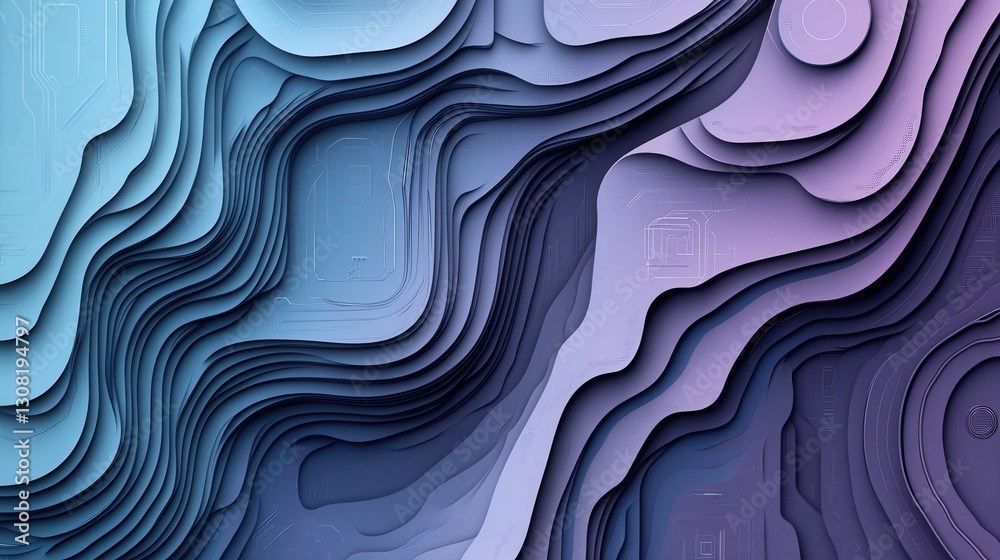 Aufkleber Futuristic layered paper art design featuring digital circuits and data flows in cool tones Generative AI
