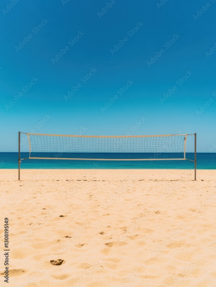 Aufkleber serene beach volleyball court with clear blue sky and calm ocean view at a tropical location generat