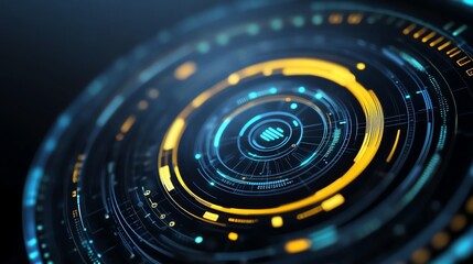 Obraz premium Scifi inspired holographic HUD interface with digital data flow, futuristic abstract background
