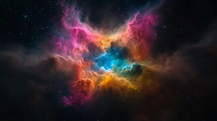 Obraz premium Cosmic nebula with deepspace colors and glowing dust clouds, celestial abstract background