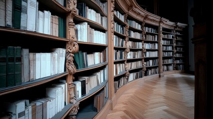 Obraz premium Antique Library Bookshelves Old Books Reading Room Wooden Bookcases Classic Interior D