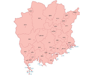 岡山県　地図　ピンク　斑点　イラスト