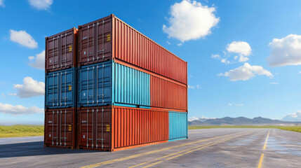 A large container truck on a busy road representing international trade and shipping logistics in a global economy