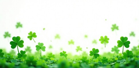 Animated shamrocks dance across bottom, white backdrop, design element, pattern, clip