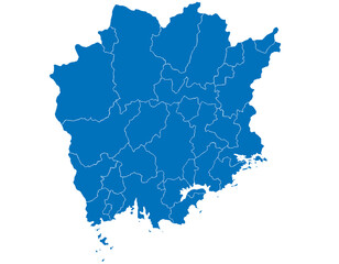 岡山県　地図　ブルー　イラスト