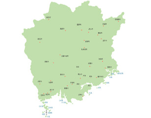 岡山県　地図　黄緑　斑点　イラスト
