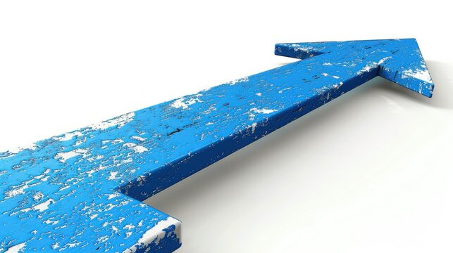 Grunge blue arrow pointing forward on white background.  Possible use business presentation