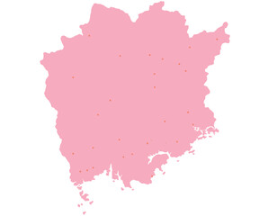 岡山県　地図　ピンク　斑点　イラスト