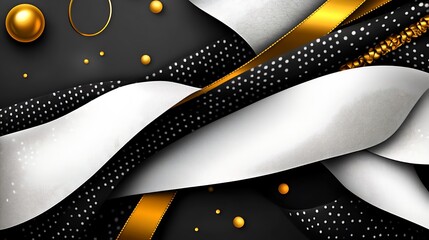 Sophisticated design, elegant abstract shapes, black and gold theme