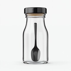 Clear Glass Jar with Black Spoon Minimalist Product Photography, Generative AI.