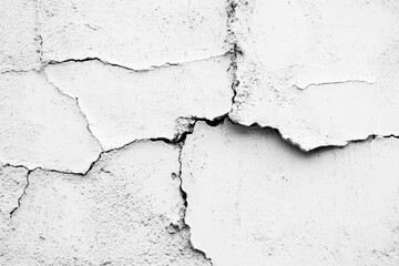 Obraz premium A close-up of a cracked white wall, featuring a network of fissures that highlight its wear and age, evoking decay and neglect. Perfect for backgrounds and textures.