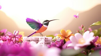 Hummingbird in Bloom  Vibrant Tropical Bird and Flowers